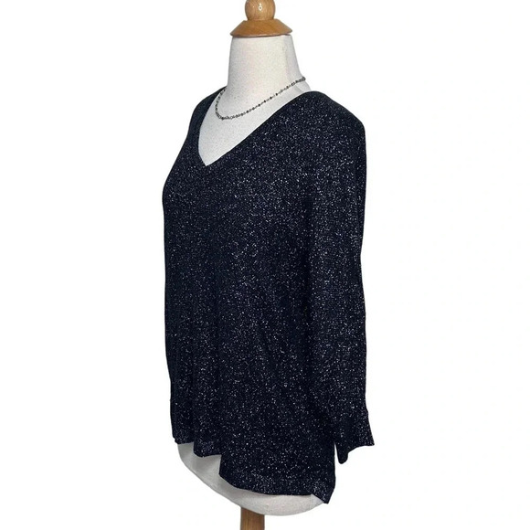 Express womens S black + metallic silver dolman sleeve v-neck sweater - Picture 2 of 8